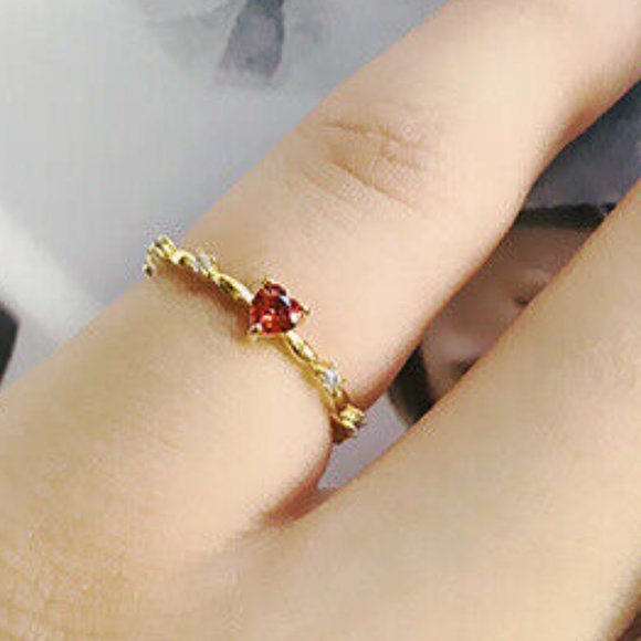 New 14k Gold Over Silver Ruby CZ Heart - Picture 3 of 4